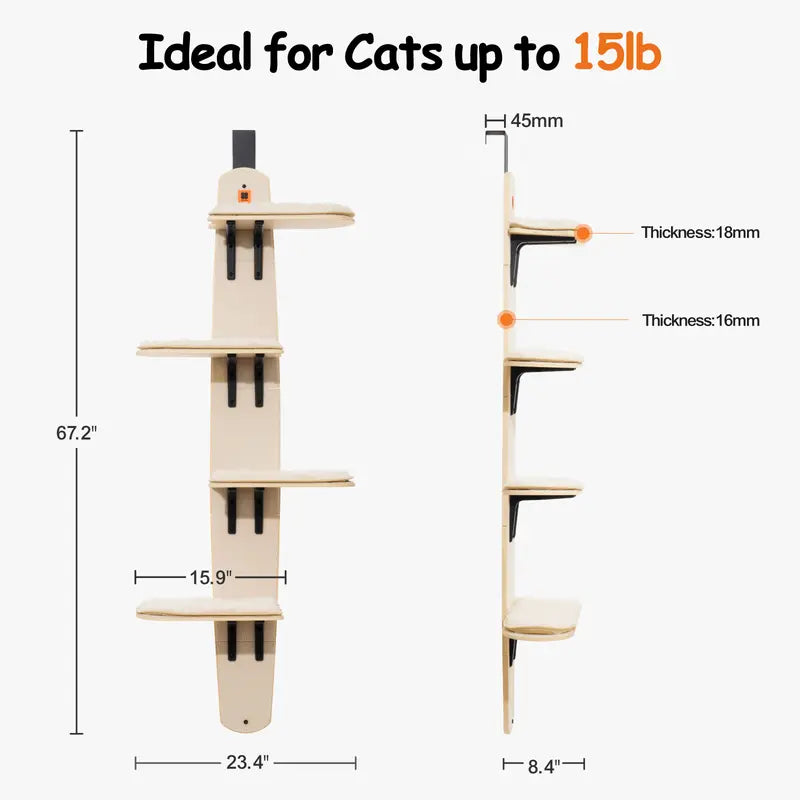 MEWOOFUN Multi-Level Door Hanging Cat Tower – Space-Saving Vertical Cat Tree with Scratch Pads, 4-Level Climber for Indoor Cats