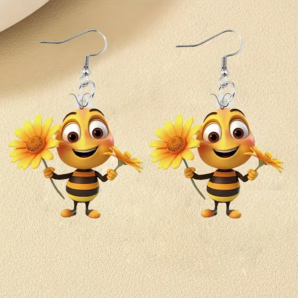 🌻Cute Sunflower & Bee Acrylic Earrings🐝