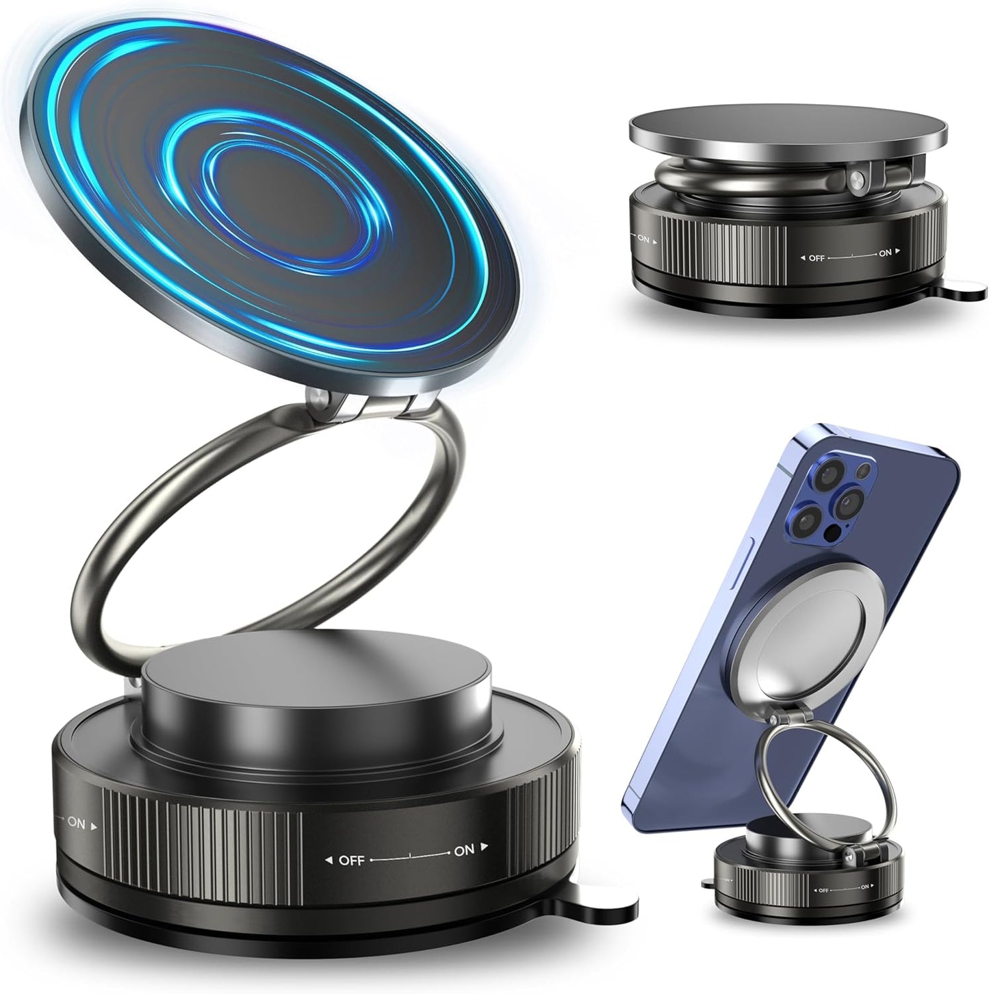 Vacuum Magnetic Phone Holder for Car,2800gf Strong Magnetic Phone Mount,360° Adjustable & Reinforced Suction Cup for Dashboard/Gym/Mirror,Car Phone Holder Compatible with iPhone Android(Black)