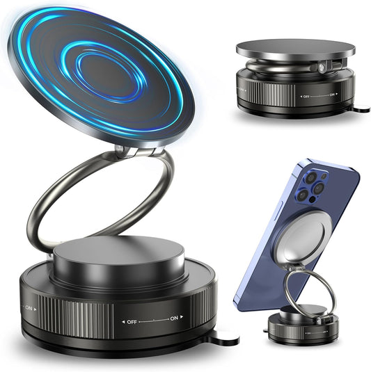 Vacuum Magnetic Phone Holder for Car,2800gf Strong Magnetic Phone Mount,360° Adjustable & Reinforced Suction Cup for Dashboard/Gym/Mirror,Car Phone Holder Compatible with iPhone Android(Black)