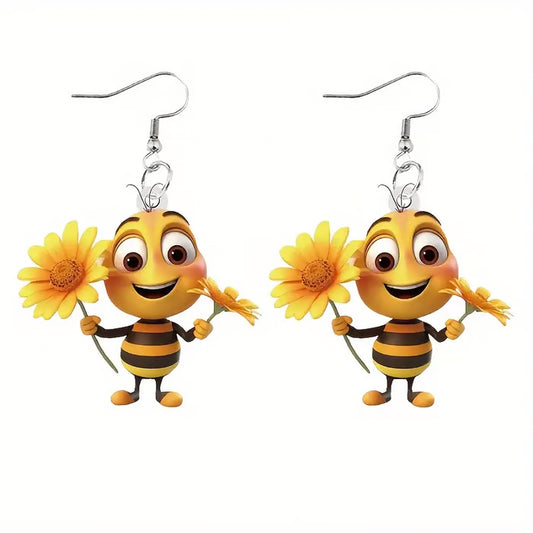 🌻Cute Sunflower & Bee Acrylic Earrings🐝