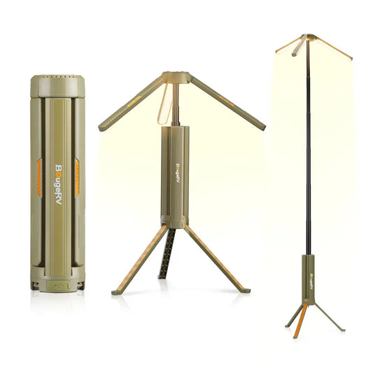 BougeRV 15600mAh Rechargeable Camping Light – Portable Outdoor Lantern with Stretchable Tripod for Camping, Hiking & Emergencies