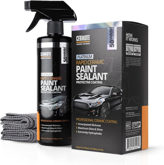 Platinum Rapid Ceramic Paint Sealant Spray - 14 oz Bottle - Maximum Gloss & Shine – Extremely Hydrophobic – Unmatched Slickness - Ceramic Spray Coating - 50 Wash Rating