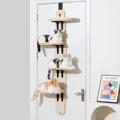 MEWOOFUN Multi-Level Door Hanging Cat Tower – Space-Saving Vertical Cat Tree with Scratch Pads, 4-Level Climber for Indoor Cats