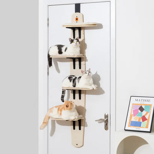 MEWOOFUN Multi-Level Door Hanging Cat Tower – Space-Saving Vertical Cat Tree with Scratch Pads, 4-Level Climber for Indoor Cats