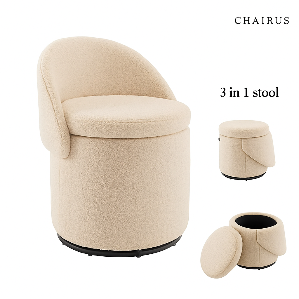 🔥 50% Off! Chairus 3-in-1 Swivel Vanity Stool – Chic Seating with Hidden Storage & Smooth 360° Rotation 🪑