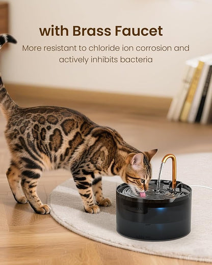 MISFANS Cat Water Fountain – 71oz/2.1L Automatic Pet Fountain with Copper Faucet & 3-Pack Replaceable Filters