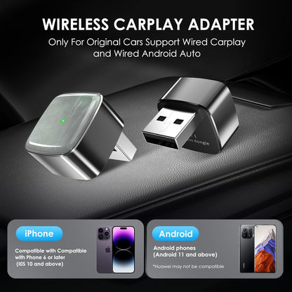 Mini Wireless Carplay Adapter for iPhone &Android Auto with Extension Cable Type C Caplay Wireless Adapter,Plug & Play Easy and Stable Connection Carplay for Apple & Android Auto