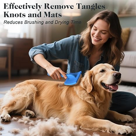 2PCS Slicker Brush for Dogs – Professional Grooming Brush for Goldendoodles, Poodles & Labradoodles with Extra Long Pins to Remove Tangles, Knots & Mats – Large, Blue