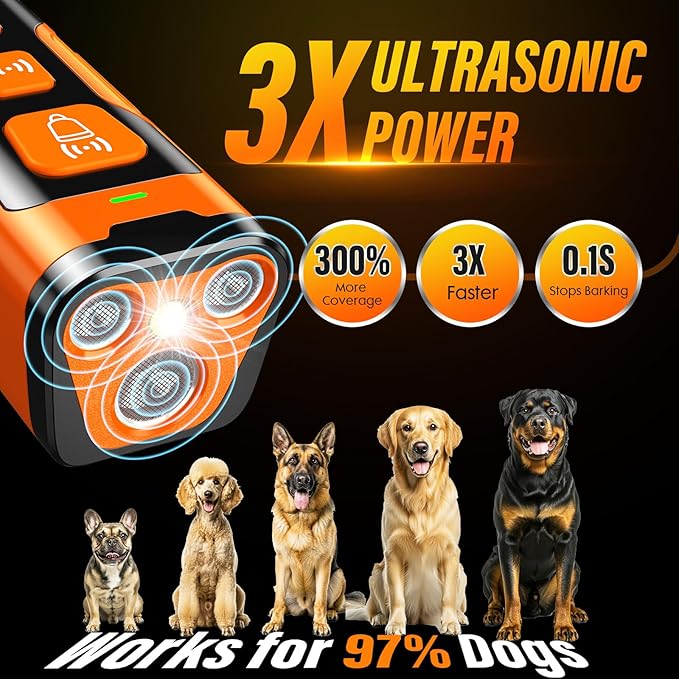 Dog Bark Deterrent Device - 3X Ultrasonic Anti-Barking with 6 Training Modes Say goodbye to excessive barking! 🐾