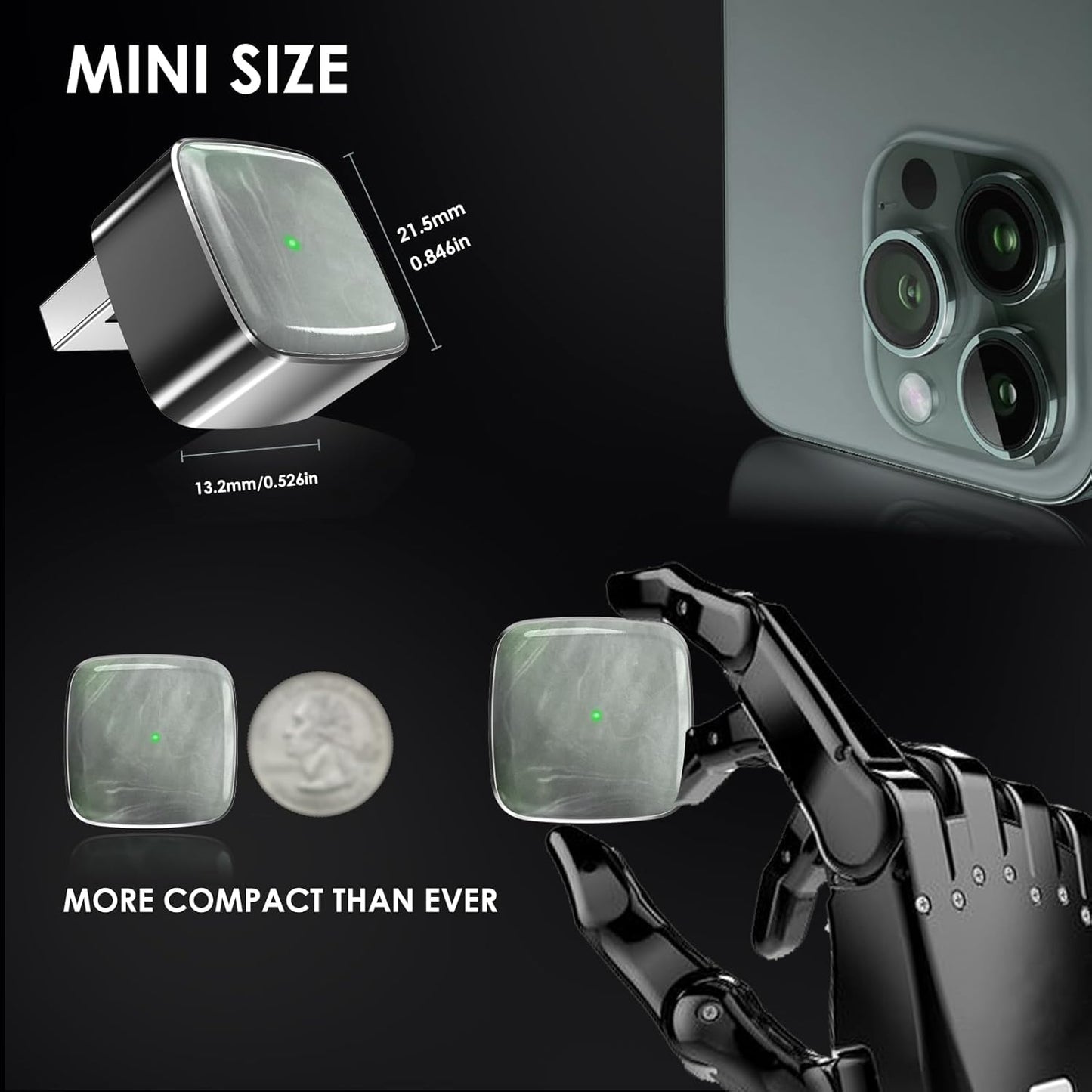 Mini Wireless Carplay Adapter for iPhone &Android Auto with Extension Cable Type C Caplay Wireless Adapter,Plug & Play Easy and Stable Connection Carplay for Apple & Android Auto