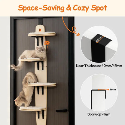 MEWOOFUN Multi-Level Door Hanging Cat Tower – Space-Saving Vertical Cat Tree with Scratch Pads, 4-Level Climber for Indoor Cats