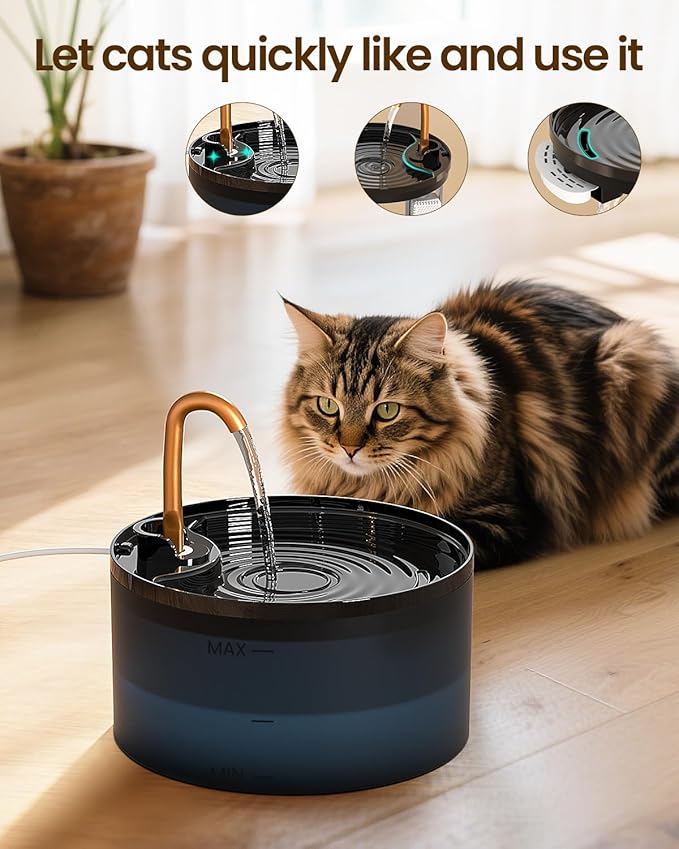 MISFANS Cat Water Fountain – 71oz/2.1L Automatic Pet Fountain with Copper Faucet & 3-Pack Replaceable Filters