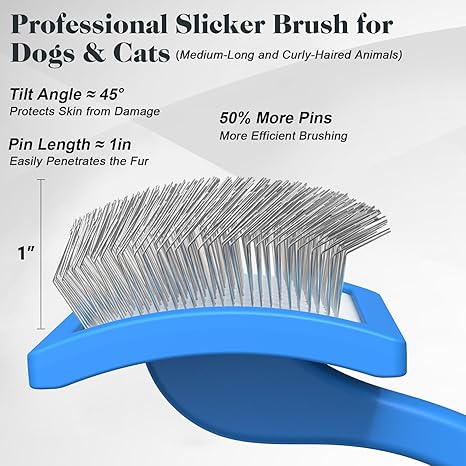 2PCS Slicker Brush for Dogs – Professional Grooming Brush for Goldendoodles, Poodles & Labradoodles with Extra Long Pins to Remove Tangles, Knots & Mats – Large, Blue