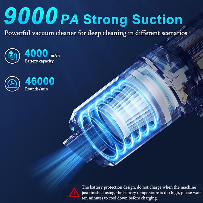 KMM Handheld Car Vacuum Cleaner, 9000Pa Vacuum Cleaner and Air Duster, 120W High Power Hand Held Vacuum with LED Light and Multi-Nozzles for Car, Home, Office, Pet