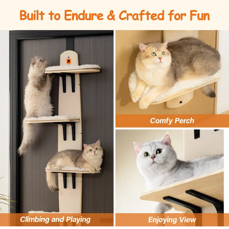 MEWOOFUN Multi-Level Door Hanging Cat Tower – Space-Saving Vertical Cat Tree with Scratch Pads, 4-Level Climber for Indoor Cats