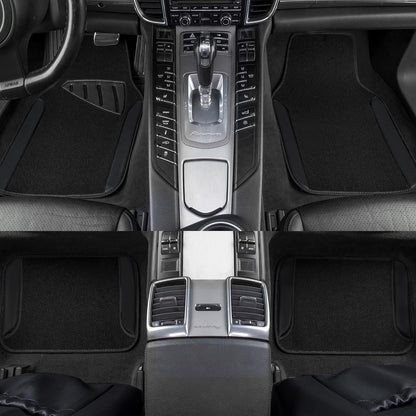 CAR PASS Waterproof Universal Fit Car Floor Mats, Faux Leather Car Carpet Mats, Black Car Mats with Anti-Slip Nibbs Backing & Driver Heel Pad Fit for SUV,Vans,sedans, Trucks,Set of 4pcs(All Black)