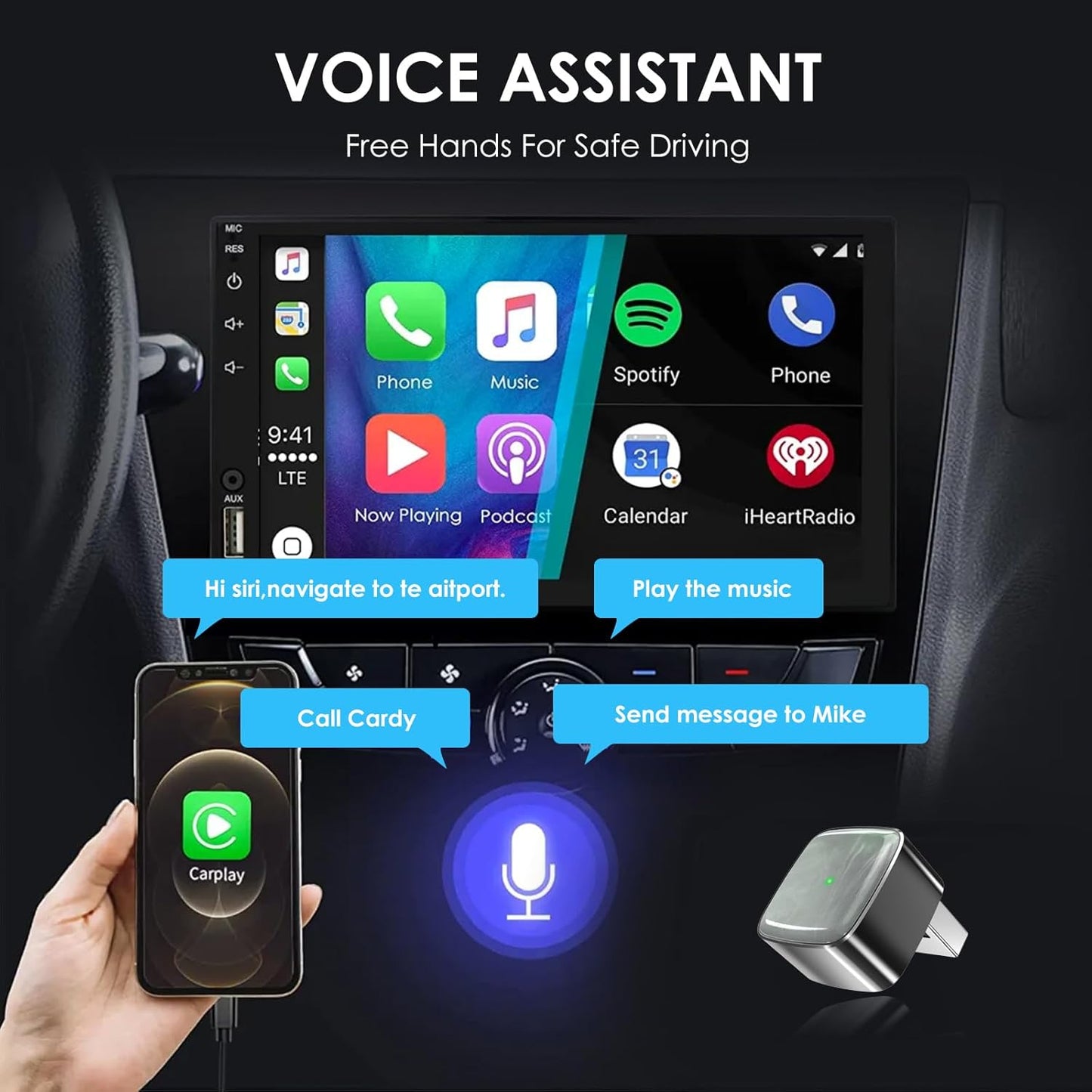 Mini Wireless Carplay Adapter for iPhone &Android Auto with Extension Cable Type C Caplay Wireless Adapter,Plug & Play Easy and Stable Connection Carplay for Apple & Android Auto