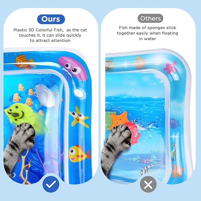 New Multi-Color Lighted Cat Water Mat – Thickened Anti-Scratch Leak-Proof Play Mat with Floating Fish, Interactive Toy for Swatting, Exercise & Hunting, Perfect for Indoor Cats & Kittens
