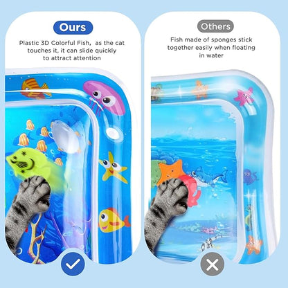 New Multi-Color Lighted Cat Water Mat – Thickened Anti-Scratch Leak-Proof Play Mat with Floating Fish, Interactive Toy for Swatting, Exercise & Hunting, Perfect for Indoor Cats & Kittens