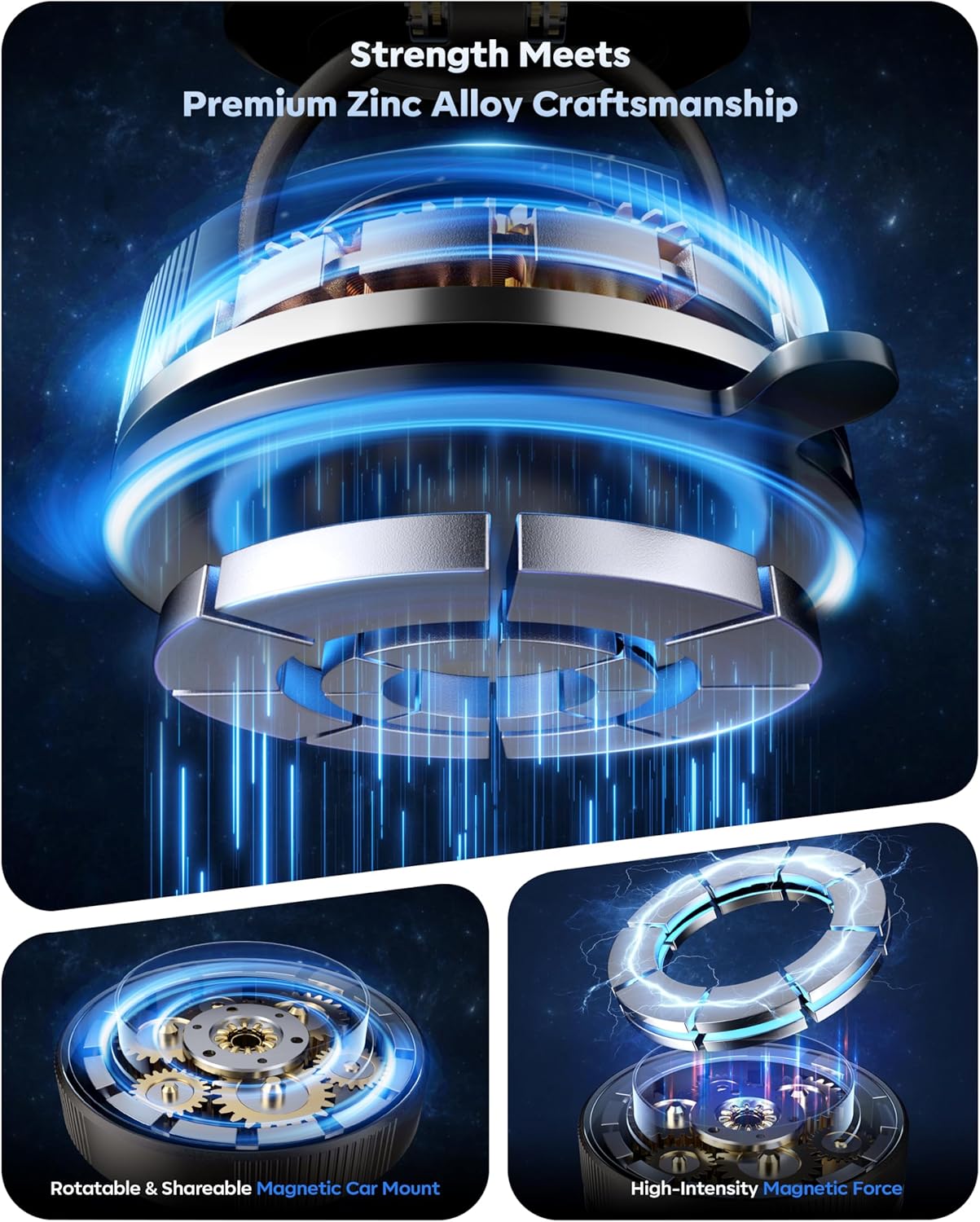 Vacuum Magnetic Phone Holder for Car,2800gf Strong Magnetic Phone Mount,360° Adjustable & Reinforced Suction Cup for Dashboard/Gym/Mirror,Car Phone Holder Compatible with iPhone Android(Black)