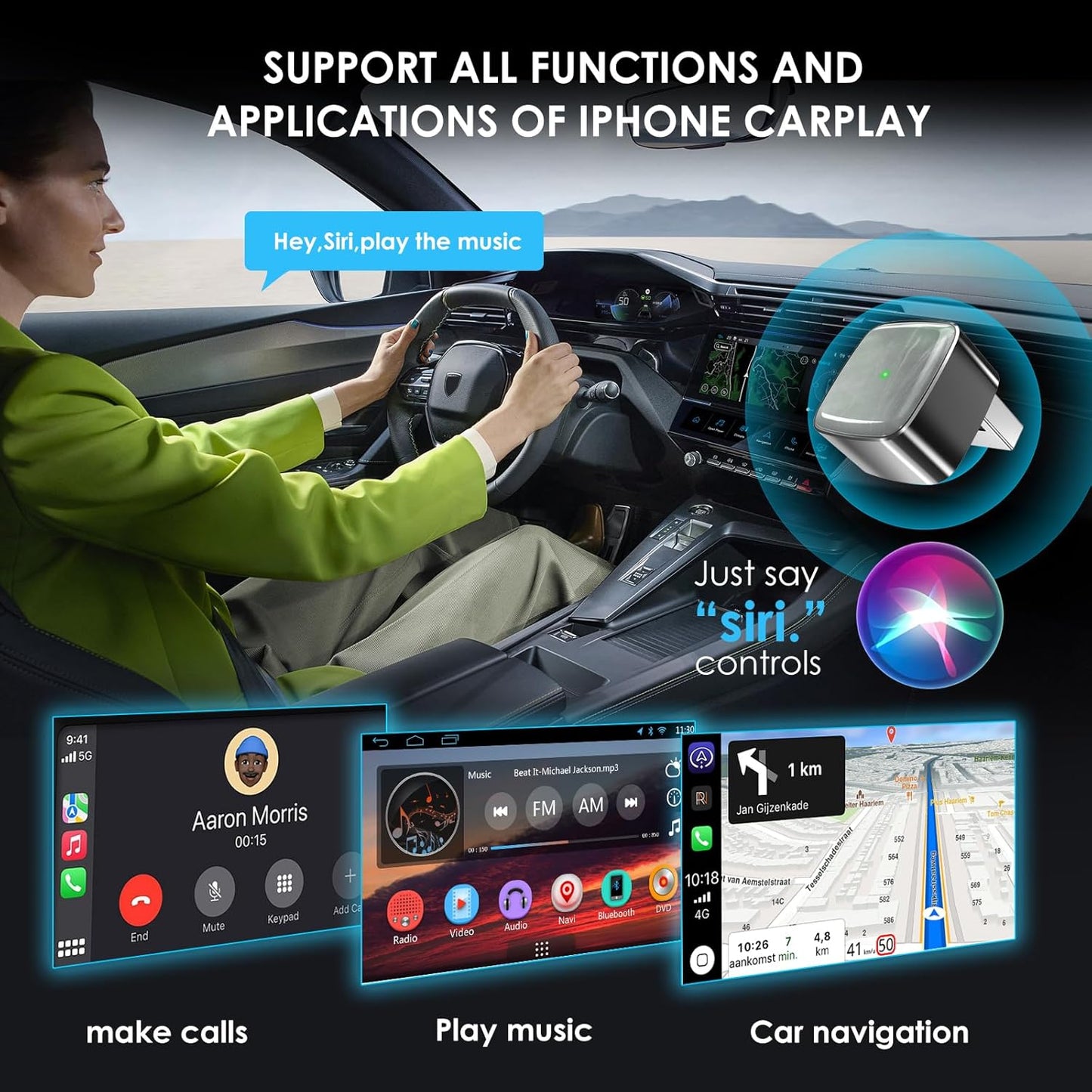 Mini Wireless Carplay Adapter for iPhone &Android Auto with Extension Cable Type C Caplay Wireless Adapter,Plug & Play Easy and Stable Connection Carplay for Apple & Android Auto