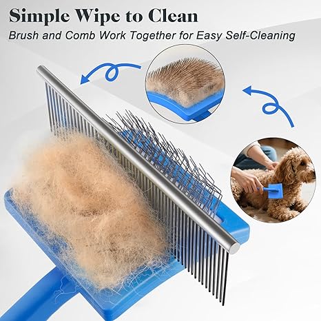 2PCS Slicker Brush for Dogs – Professional Grooming Brush for Goldendoodles, Poodles & Labradoodles with Extra Long Pins to Remove Tangles, Knots & Mats – Large, Blue