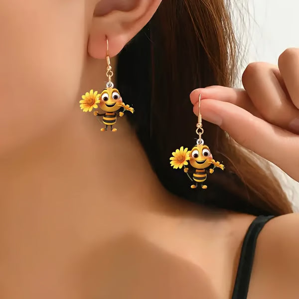 🌻Cute Sunflower & Bee Acrylic Earrings🐝