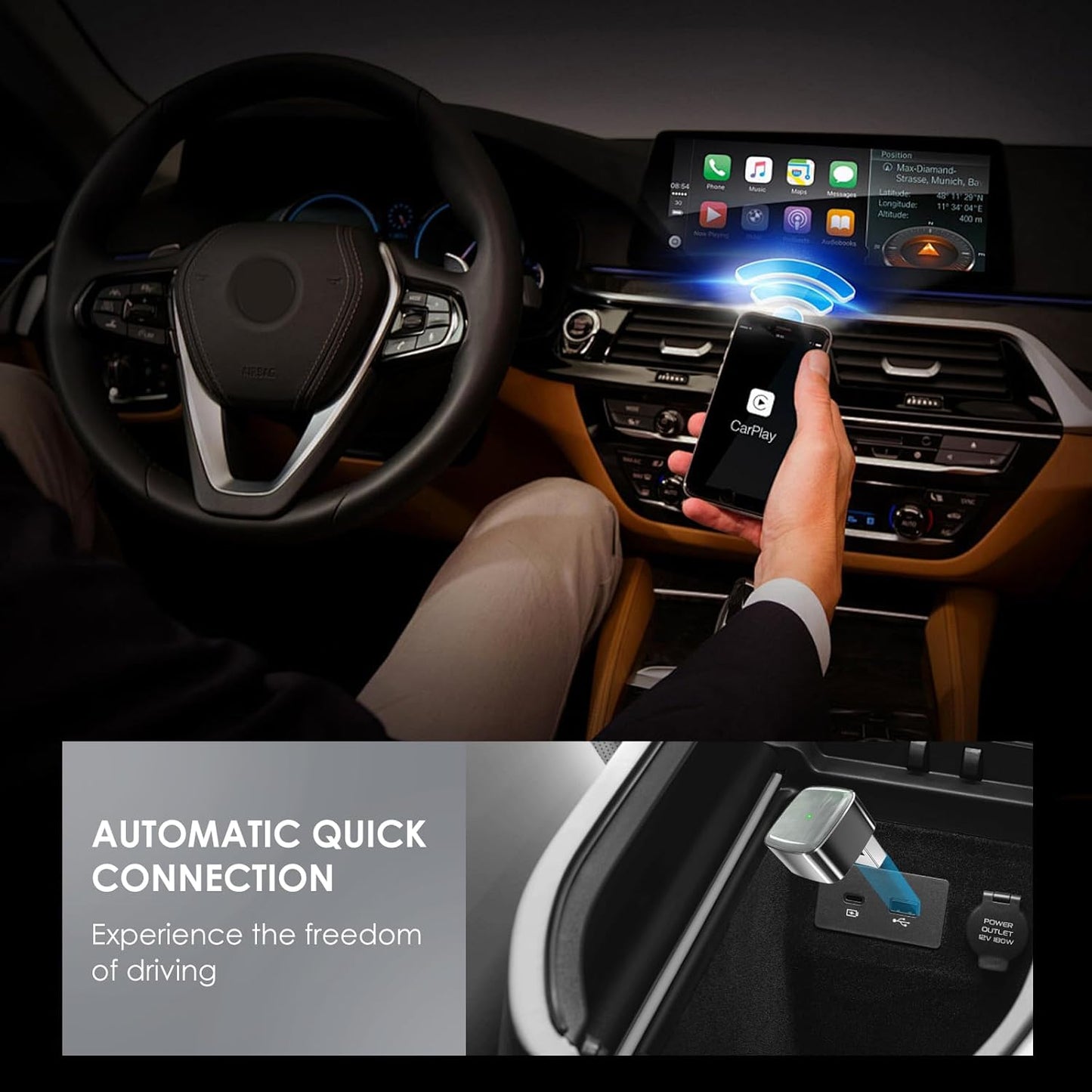 Mini Wireless Carplay Adapter for iPhone &Android Auto with Extension Cable Type C Caplay Wireless Adapter,Plug & Play Easy and Stable Connection Carplay for Apple & Android Auto