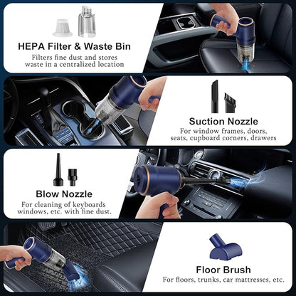KMM Handheld Car Vacuum Cleaner, 9000Pa Vacuum Cleaner and Air Duster, 120W High Power Hand Held Vacuum with LED Light and Multi-Nozzles for Car, Home, Office, Pet