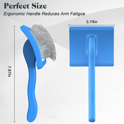 2PCS Slicker Brush for Dogs – Professional Grooming Brush for Goldendoodles, Poodles & Labradoodles with Extra Long Pins to Remove Tangles, Knots & Mats – Large, Blue