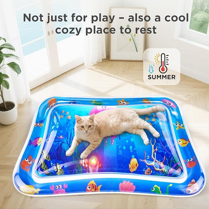 New Multi-Color Lighted Cat Water Mat – Thickened Anti-Scratch Leak-Proof Play Mat with Floating Fish, Interactive Toy for Swatting, Exercise & Hunting, Perfect for Indoor Cats & Kittens