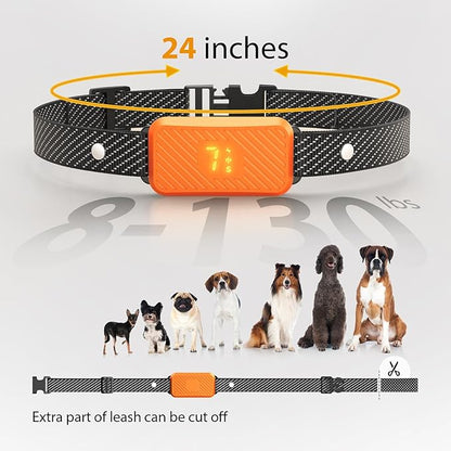Rechargeable Dog Bark Collar for Large, Medium & Small Dogs – Smart No-Bark Collar with 7-Level Sensitivity, 3 Beep & Vibration Modes, Waterproof – Orange