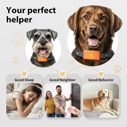 Rechargeable Dog Bark Collar for Large, Medium & Small Dogs – Smart No-Bark Collar with 7-Level Sensitivity, 3 Beep & Vibration Modes, Waterproof – Orange