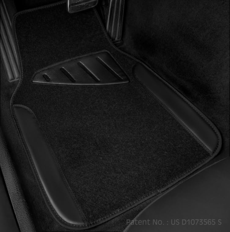 CAR PASS Waterproof Universal Fit Car Floor Mats, Faux Leather Car Carpet Mats, Black Car Mats with Anti-Slip Nibbs Backing & Driver Heel Pad Fit for SUV,Vans,sedans, Trucks,Set of 4pcs(All Black)