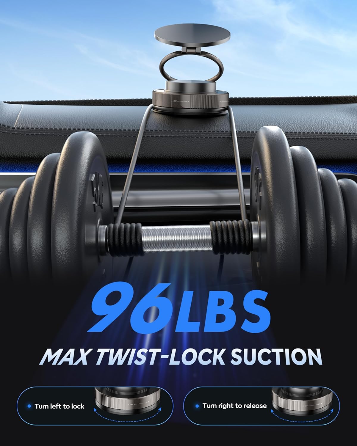 Vacuum Magnetic Phone Holder for Car,2800gf Strong Magnetic Phone Mount,360° Adjustable & Reinforced Suction Cup for Dashboard/Gym/Mirror,Car Phone Holder Compatible with iPhone Android(Black)