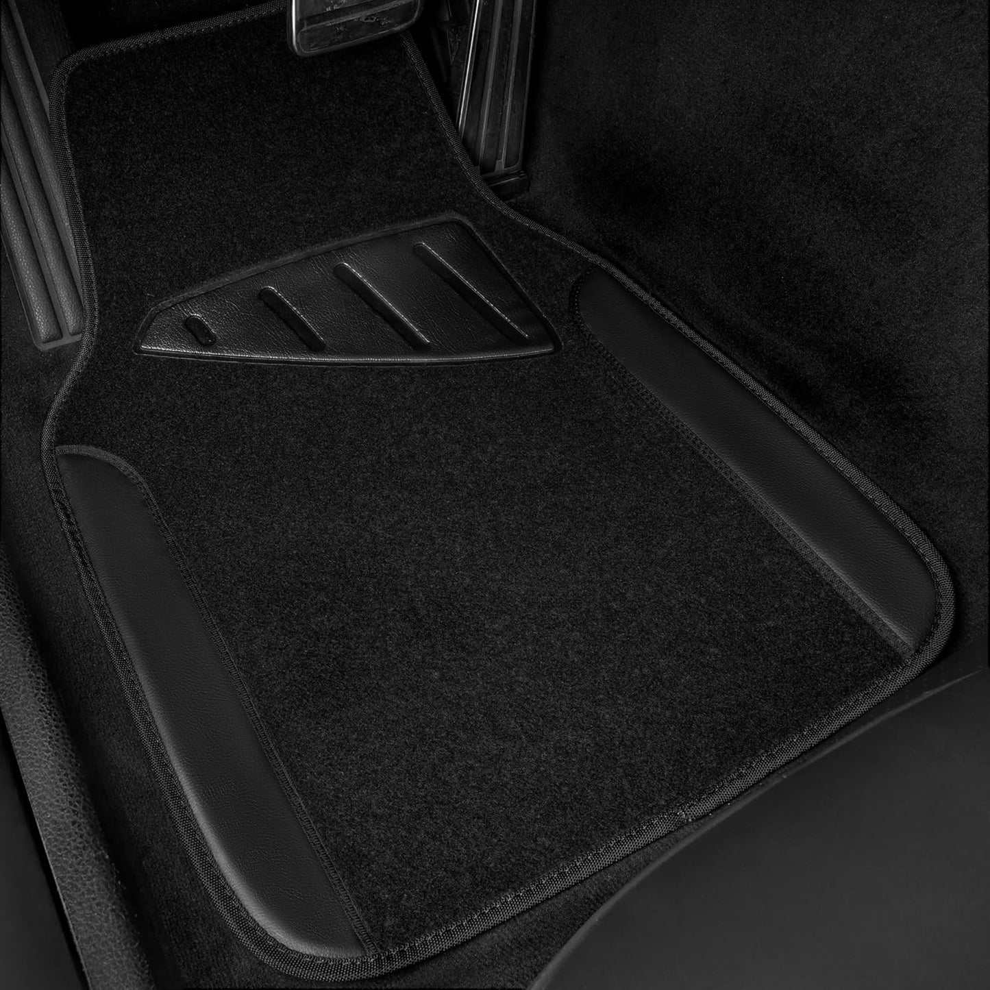 CAR PASS Waterproof Universal Fit Car Floor Mats, Faux Leather Car Carpet Mats, Black Car Mats with Anti-Slip Nibbs Backing & Driver Heel Pad Fit for SUV,Vans,sedans, Trucks,Set of 4pcs(All Black)