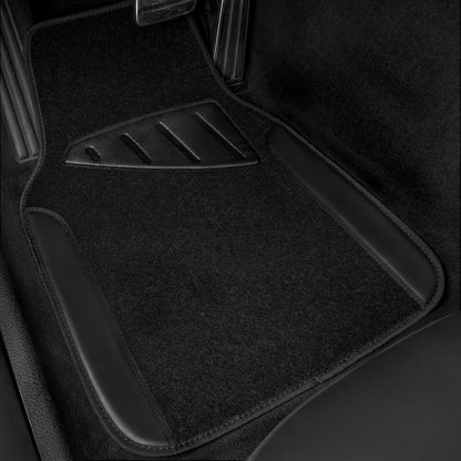 CAR PASS Waterproof Universal Fit Car Floor Mats, Faux Leather Car Carpet Mats, Black Car Mats with Anti-Slip Nibbs Backing & Driver Heel Pad Fit for SUV,Vans,sedans, Trucks,Set of 4pcs(All Black)