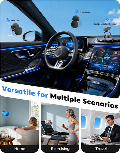 Vacuum Magnetic Phone Holder for Car,2800gf Strong Magnetic Phone Mount,360° Adjustable & Reinforced Suction Cup for Dashboard/Gym/Mirror,Car Phone Holder Compatible with iPhone Android(Black)